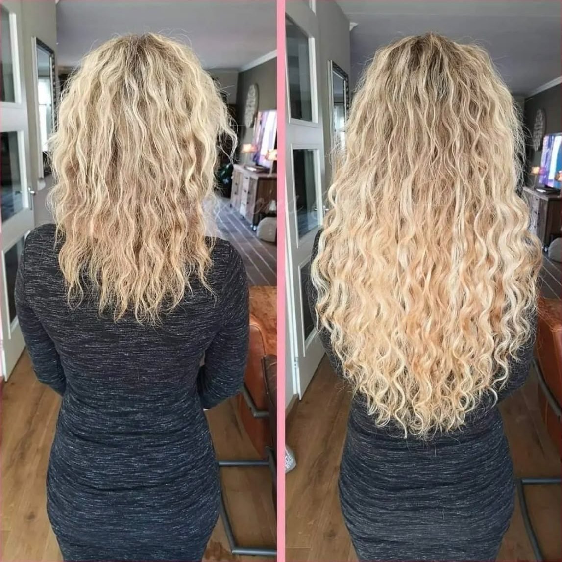 Voor en na hairextensions: Volle krullen