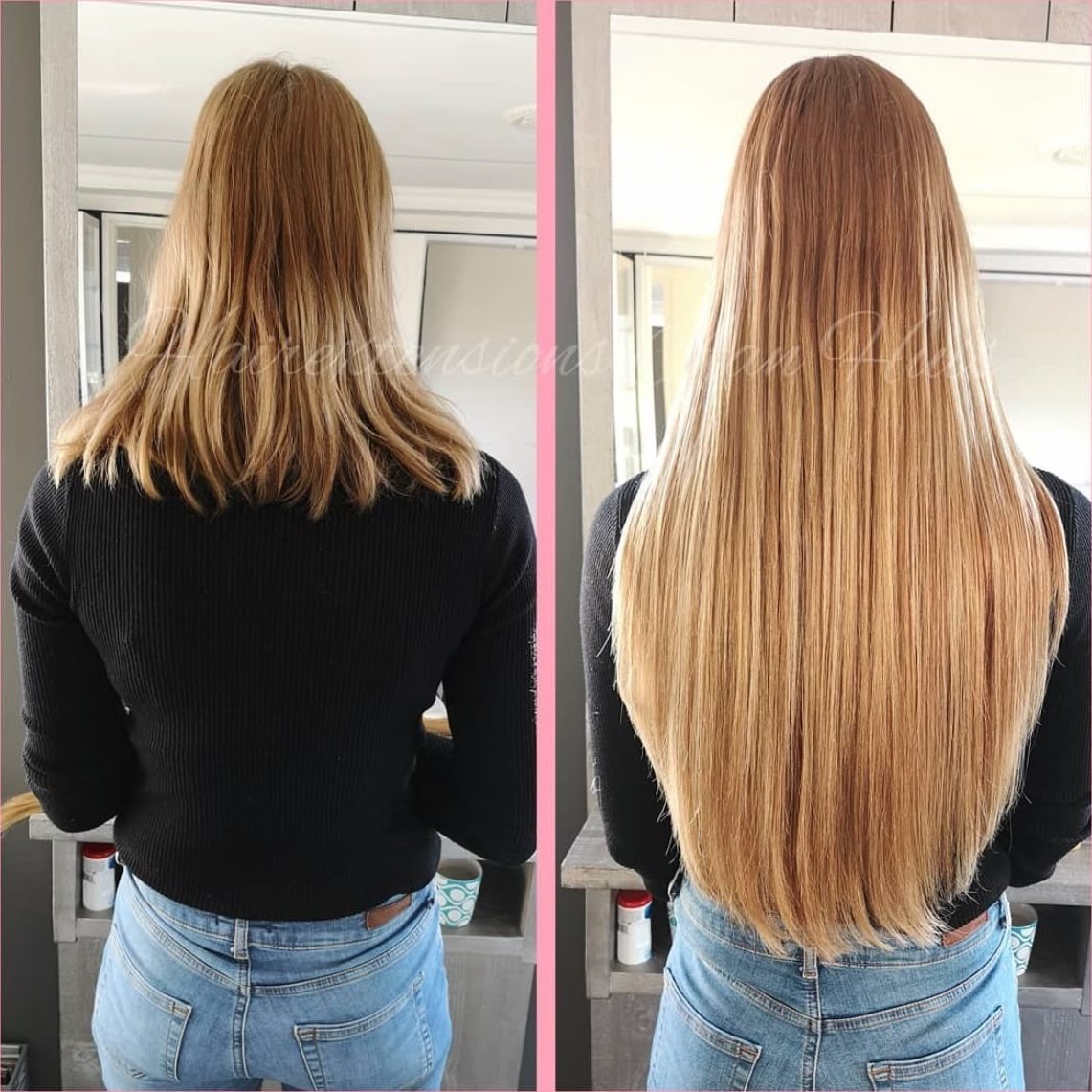 Voor en na hairextensions: Caramel lang haar
