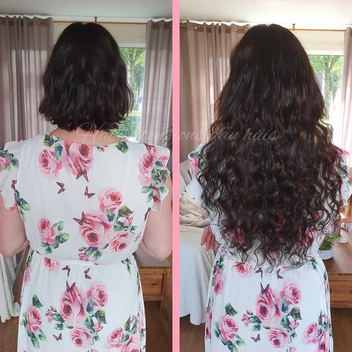 Voor en na hairextensions: Donkere krul