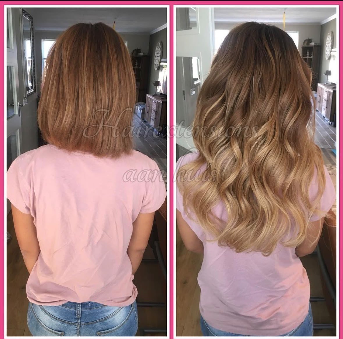 Voor en na hairextensions: Blonde waves